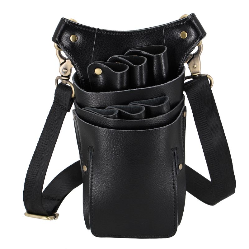 Unisex Pu Leer Kapper Schaar Zak Kam Clip Borstel Opslag 6 Zakken Kapper Organizer Tool Haar Schaar Houder Tas: Black