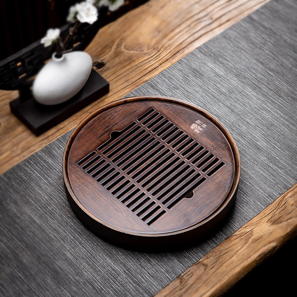 Bamboo Round Tea Tray Drainage Water Storage Tea Board Chinese Tea Tabl Tray For Tea Set Board For Kitchen Accessories