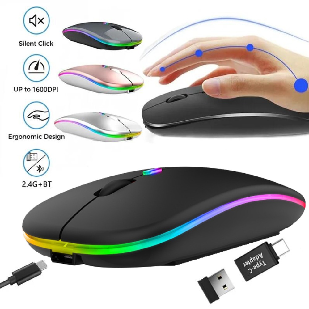 Oplaadbare draadloze muis -compatibele 2,4 GHz dual-modi computermuizen met nano-ontvanger voor pc-laptop Macbook