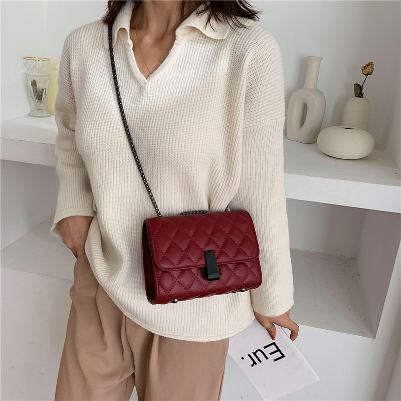 Small Crossbody Bags for Women Leather Chain Strap Female Shoulder Bag Casual Flap Bag Solid Ladies' Messenger Bag Sac: Big Red