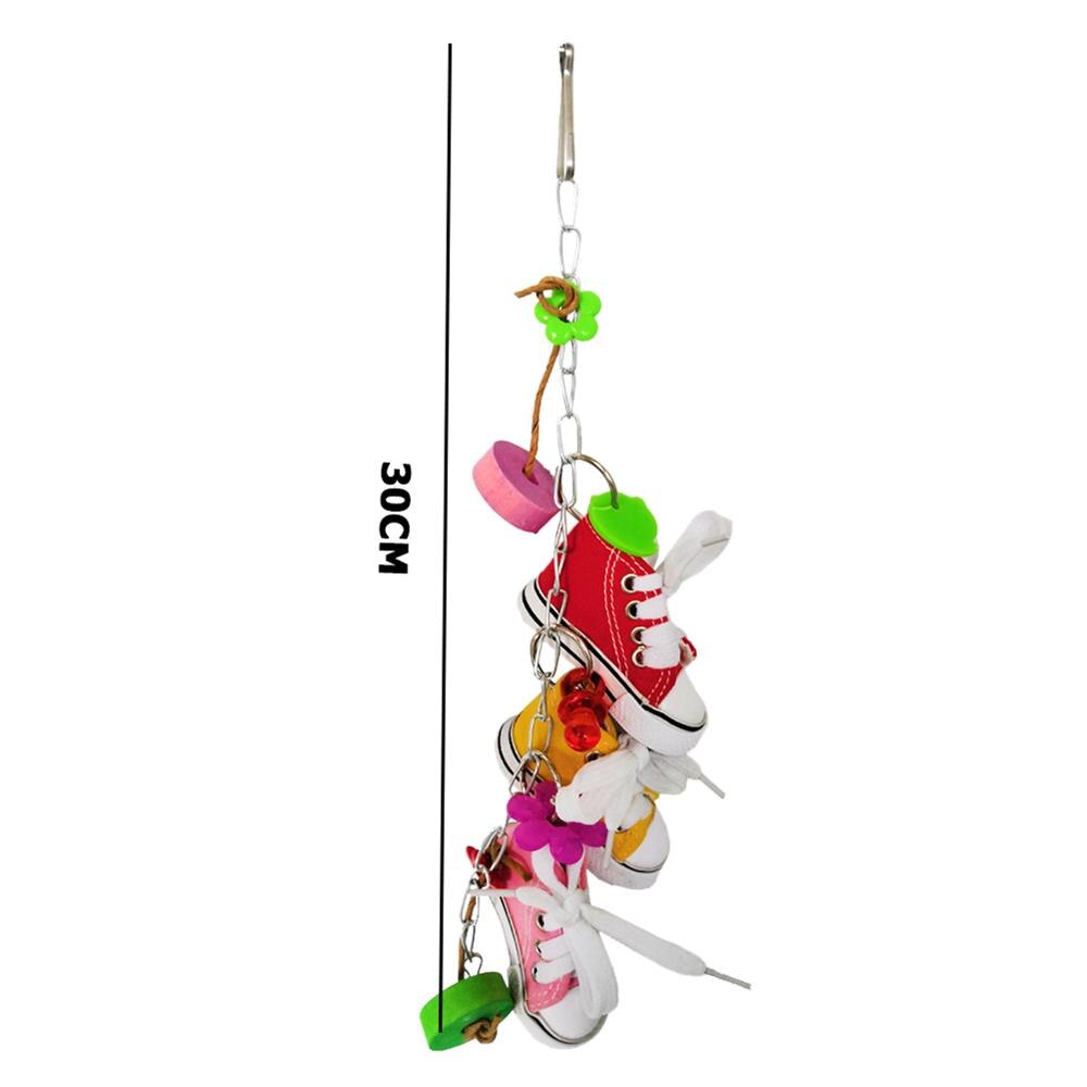 Parrot Toys Macaw Hanging Acrylic with Bells Bites Chew On Cages Cockatoo Stand Rack Swing Bird Toy Pet Product: shoes color random