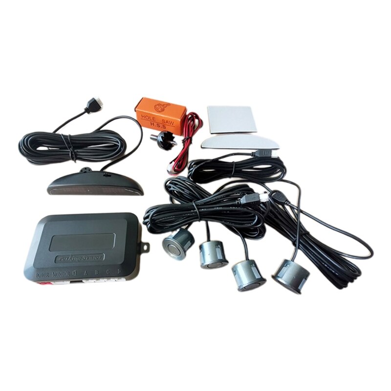 Smart Parktronic For Cars LED Display Detector System Backlight Reverse Parking Radars Monitor With 4 Sensors: Gray