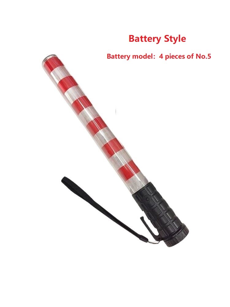 Bastón de tráfico de advertencia LED intermitente, tubo rojo y blanco recargable de 40CM, con botón e imán: Battery Style