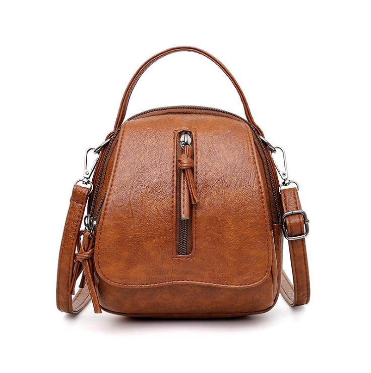 Vintage Soft Leather Shoulder Bags for Women Large Capacity Female Handbag Double Compartment Crossbody Bags Lady Small Tote: brown