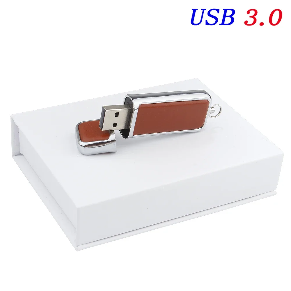 High Speed Leather USB 3.0 Flash Drive 128GB Free Custom Printed Logo Pen Drive Memory Flash Stick Birthday Box: black / 2GB