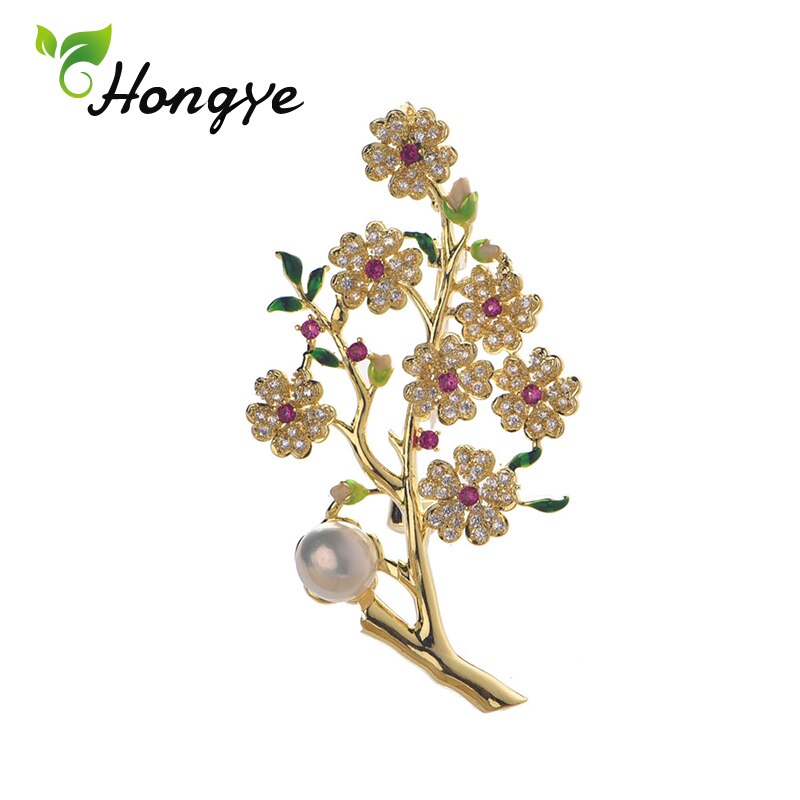 Hohl Plum Blossom Gold Metall Broschen Mantel Zubehör für Frauen Natürliche Süßwasser Perle Pin Schmuck AAA Zirkon Pin Neue