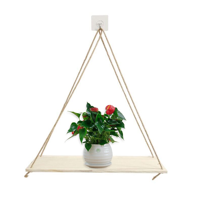 Premium Home decoration rack wooden shelving floating shelf Plant Flower Pot Wood Swing Hanging Rope Wall Mounted crafts Shelves