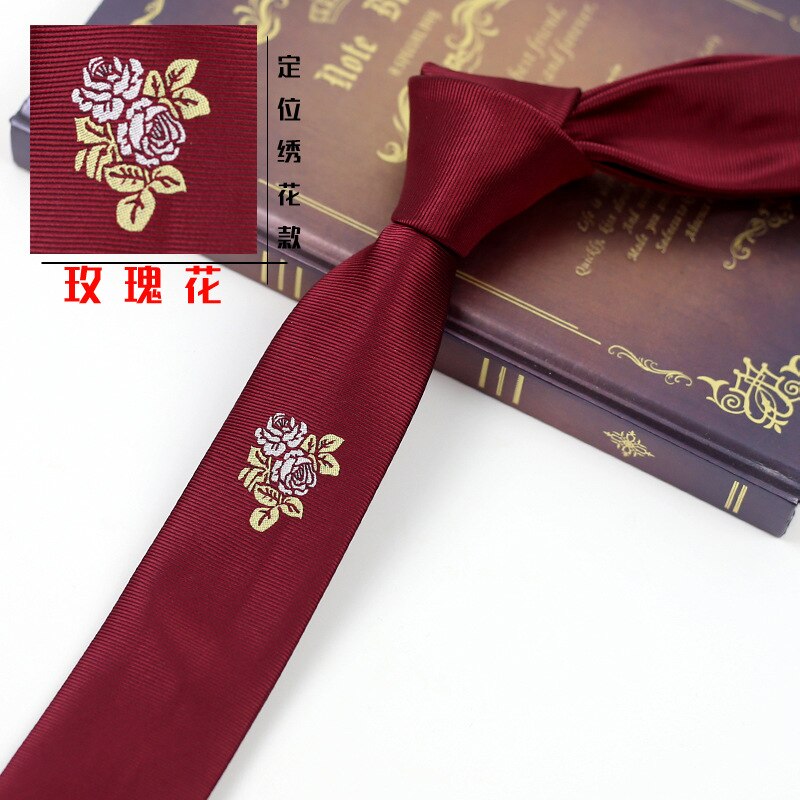 Mænd slips personlighed broderi blomster sort rød forretning afslappet koreansk britisk smal 5cm slips vild trend slips tilbehør: Zy-cx-f