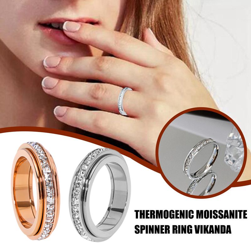 Anxiety Ring Single Row Rotary Ring Thermogenic Moissanite Spinner Ring Steel Rings Anti-stress Rings Rotate Rings Jewelry