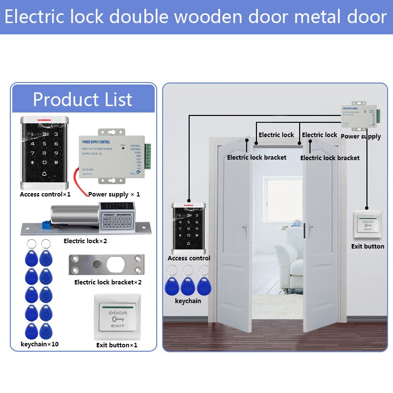 RFID Door Access Control System Kit Access Controller Keypad access + Power Supply + Electric Magnetic Lock Bolt Strike Locks