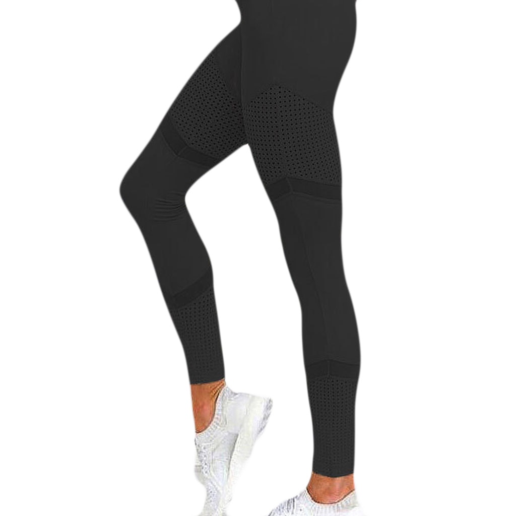 Kvinder yoga leggings fitness sømløse bukser træningsbukser med høj talje slim gym sportstøj plus størrelse solide leggings sport: Sort / S