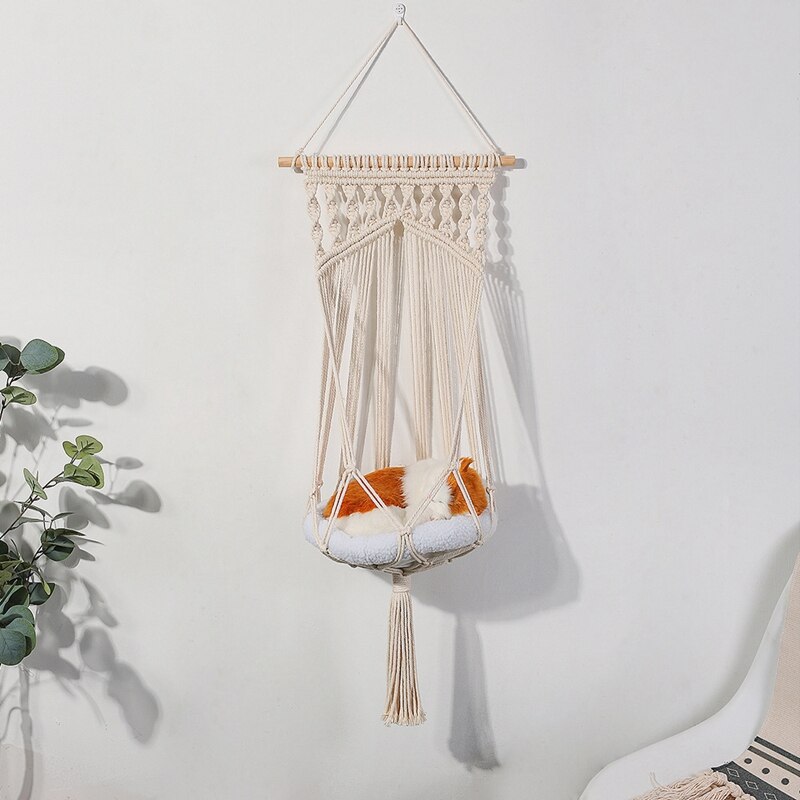 Hamac en macramé pour chat et chien, panier suspendu tissé à la main, lit pour animal domestique, balançoire, pour la décoration de la maison, style Boho