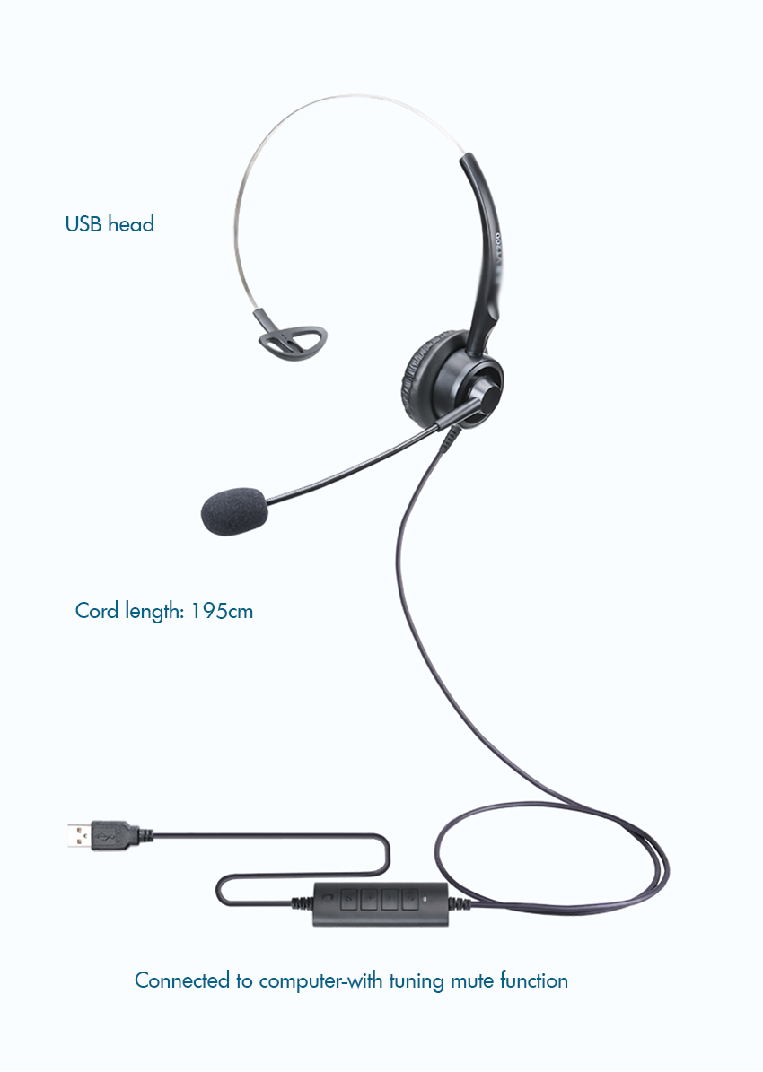 Phone Headset Crystal Head Call Center Headset, Noise Cancelling Microphone with Double 3.5mm Plug / USB Connector for Computer: D