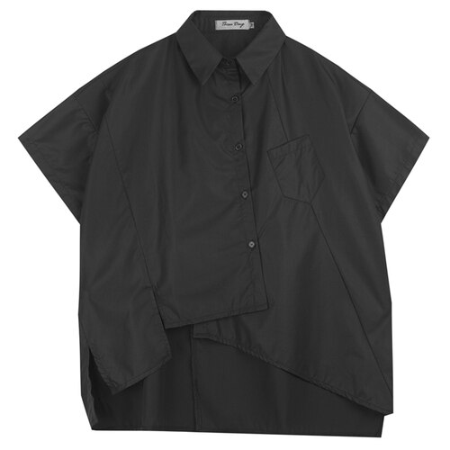 Men Short Sleeve Oversize Irregular Loose Casual White Black Shirt Male Japan Streetwear Hip Hop Party Dress Shirts Couple Shirt: C1719 black / M