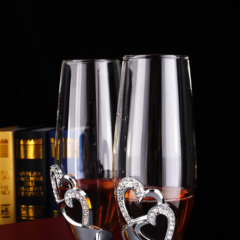 Copas de champaña para brindar accesorios de boda, oro rosa, corazones, Juego de 2