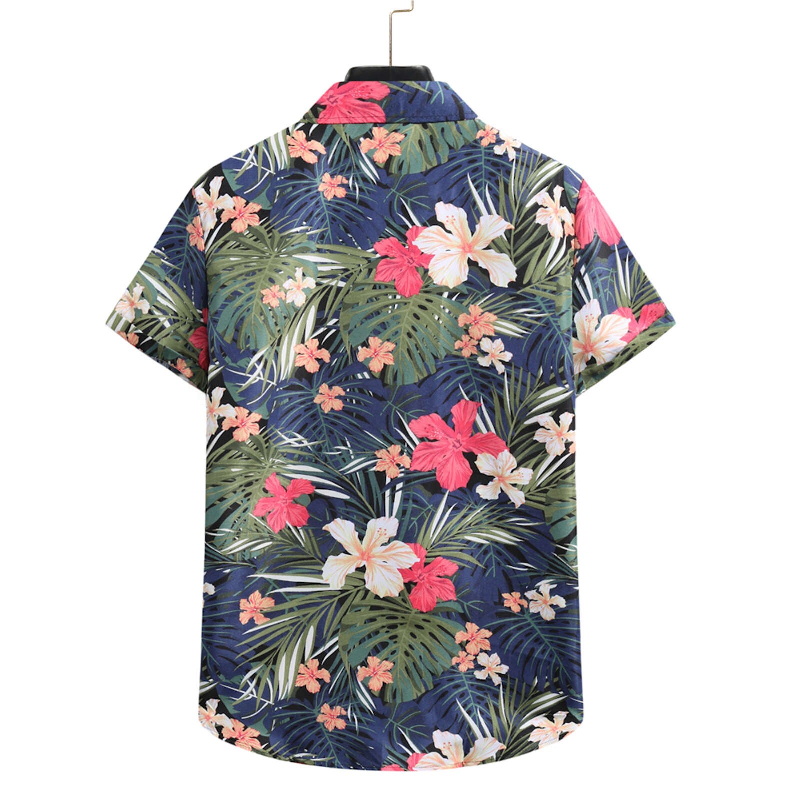 Men's Cardigan Short Sleeve Hawaiian Beach Flower Shirt Men's Turtleneck Shirt Summer Personality Shirts