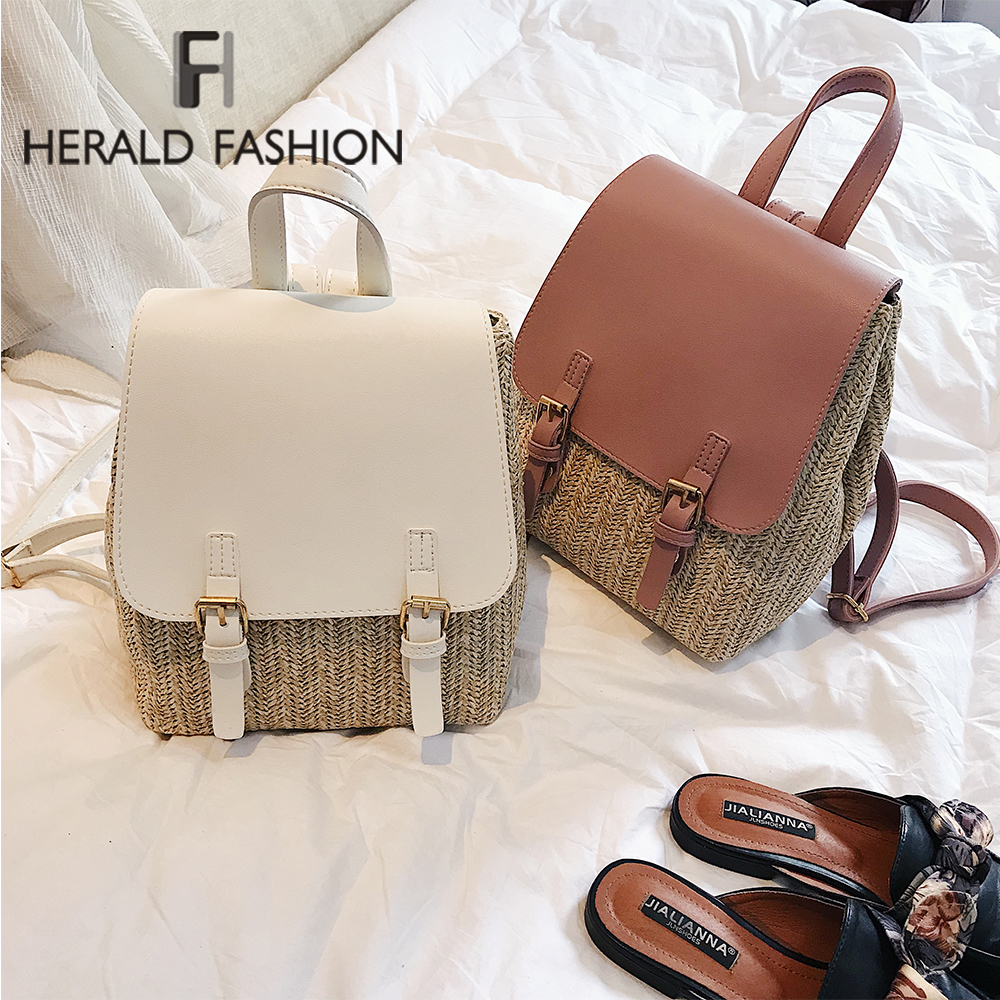 Herald femmes paille tissé sac à dos pour adolescente été sacs à dos sacs de voyage collège sac à dos directe