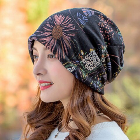 Vrouwen Mutsen Caps Lente Winter Katoenen Muts Mode Cap Hip-Hop Beanie Sjaal Chapeu Feminino Cap 4 manier Te Dragen Motorkap: black