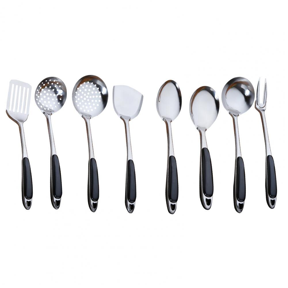 Stainless Steel Soup Spoon Colander Long Handle Spatula Kitchen Cooking Strainer Meat Fork Frying Shovel