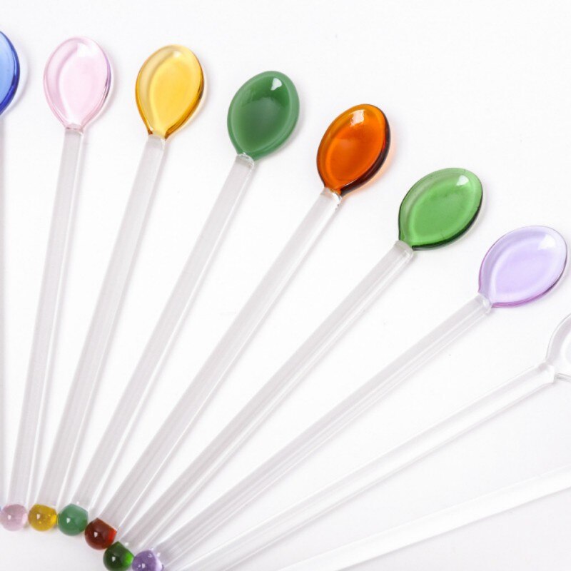 Colored Glass Mixing Spoons Transparent Glass Spoons For Home Fruit Juice Coffee Iced Beverage Mixing Spoons Tableware