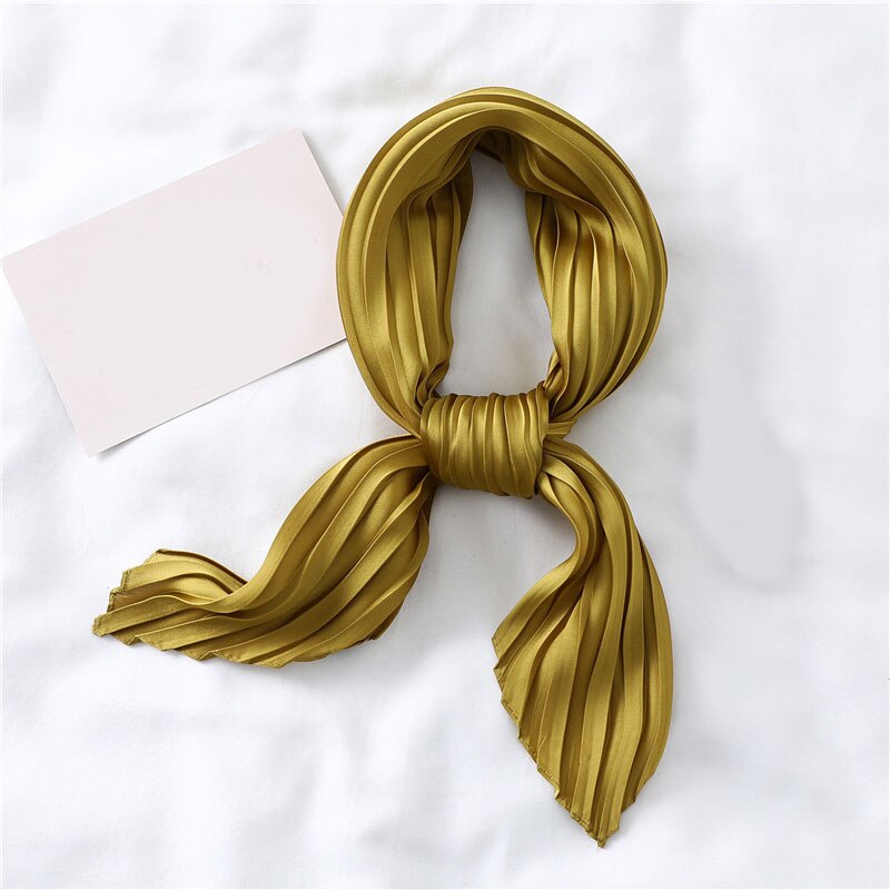 Silk Pleated Scarf Square Scarf For Women Small Scarves Soft Satin Neckerchief Decorative Headscarf Solid Hair Scarf Summer: YELLOW