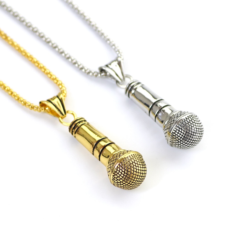 Big Microphone Pendant Necklace Sliver Gold Link Chain Necklaces Hip Hop Alloy Jewelry for Women and Men