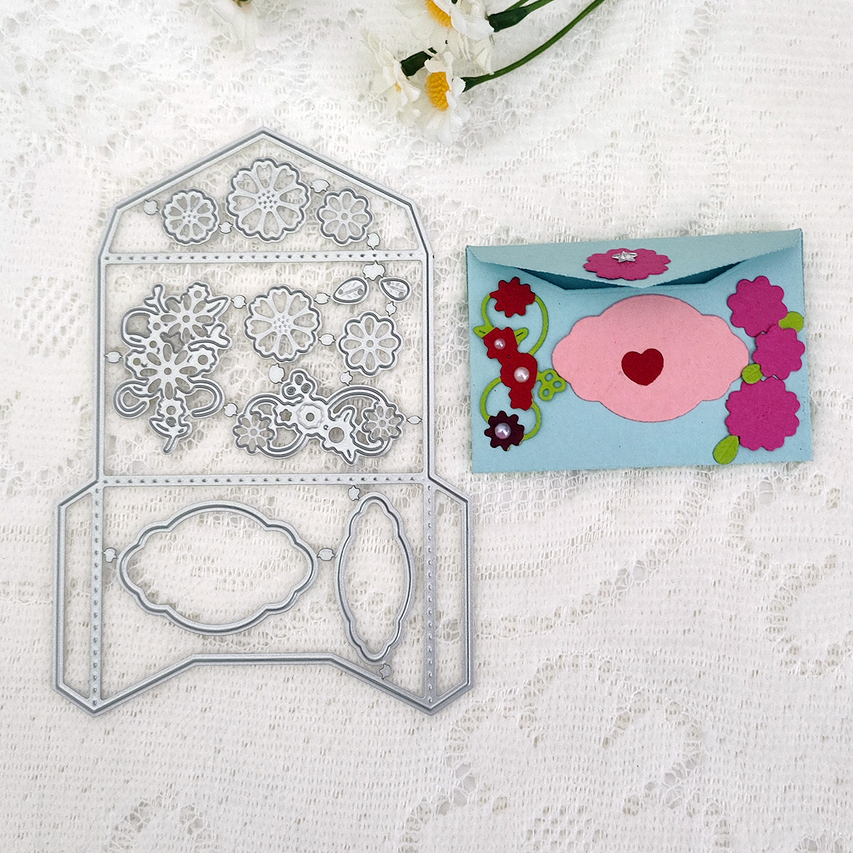 Pussel spets kuvertram hängande kort huvud ask metall skärmformar schablon diy scrapbooking mall form prägling
