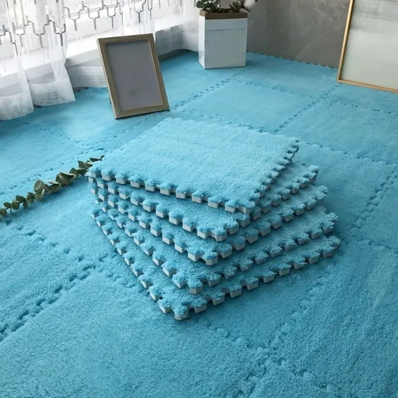 Soft Fluffy Puzzle Foam Floor Mat-Interlocking Square Play Mat Tiles for Kids Baby Nursery,Non-Slip Carpet Rug bedroom rug