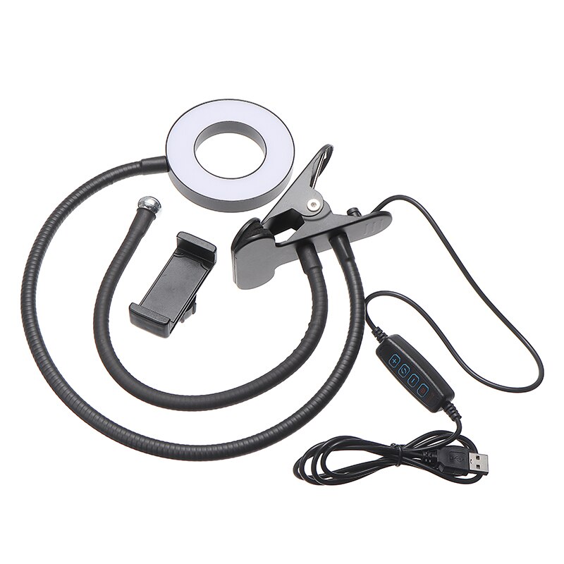 24 LED Ring Fill Light Long Arm Selfie Holder USB Clip Camera Phone Stand In Black Multifunction Desktop Selfie Light