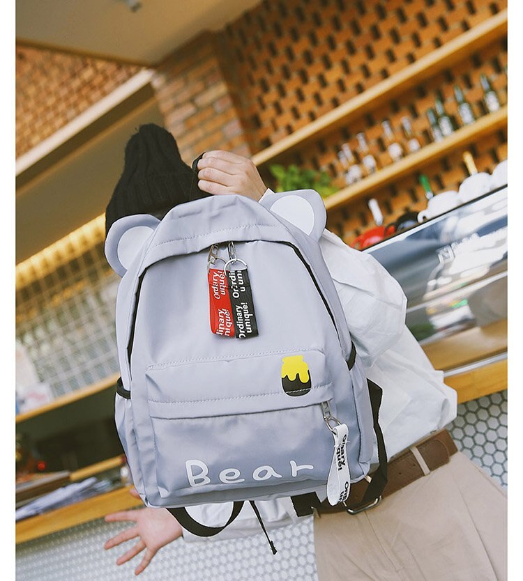 Harajuku Ulzzang Leuke 3D Lange Oren Konijn Cartoon Kat Bruine Beer Rugzak Vrouwen Kleine schooltas Voor Meisjes Reizen Schoudertassen: gray