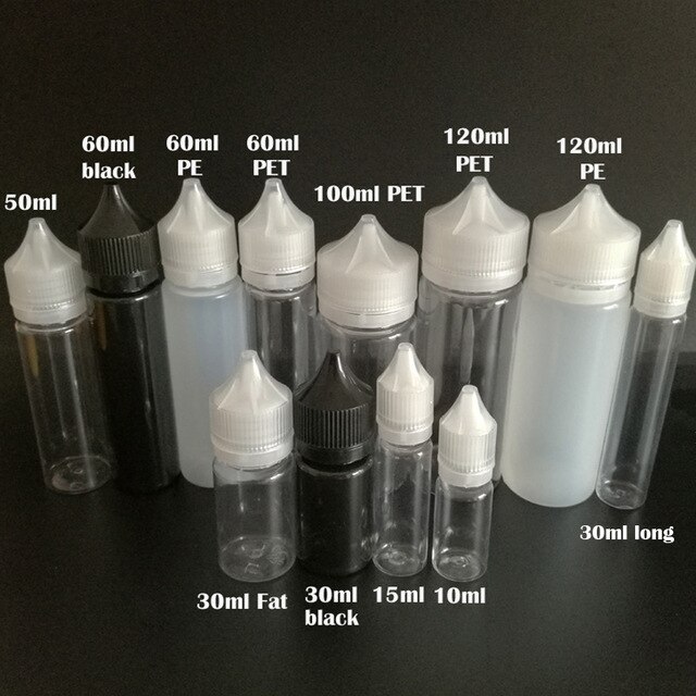 100pcs Empty Fat E Liquid bottles 10ml 15ml 30ml 60ml 100ml 120ml PET Long Plastic Dropper Bottle for E Liquid E juice