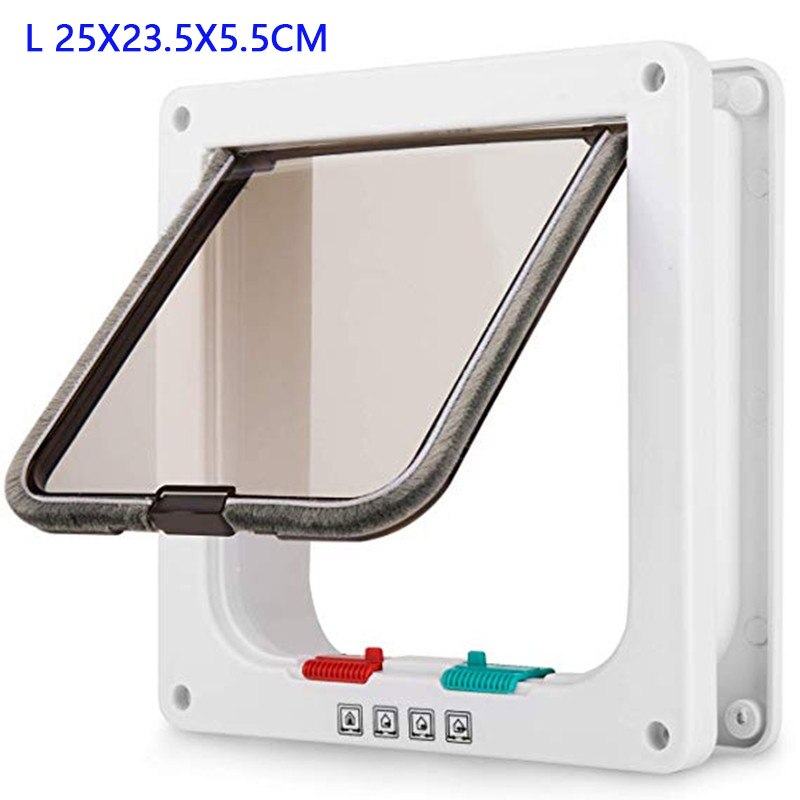 Cat Flap Door with 4 Way Security Lock Dog Flap Door for Dog Cats Kitten ABS Plastic Small Pet Gate Door Kit Cat Dogs Flap Doors: White L25x23.5x5.5cm