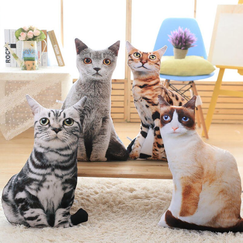 Kæledyr katte formet pude naturtro stribe grå brun kattepude sofa stol fans samling børn venner 50/75cm