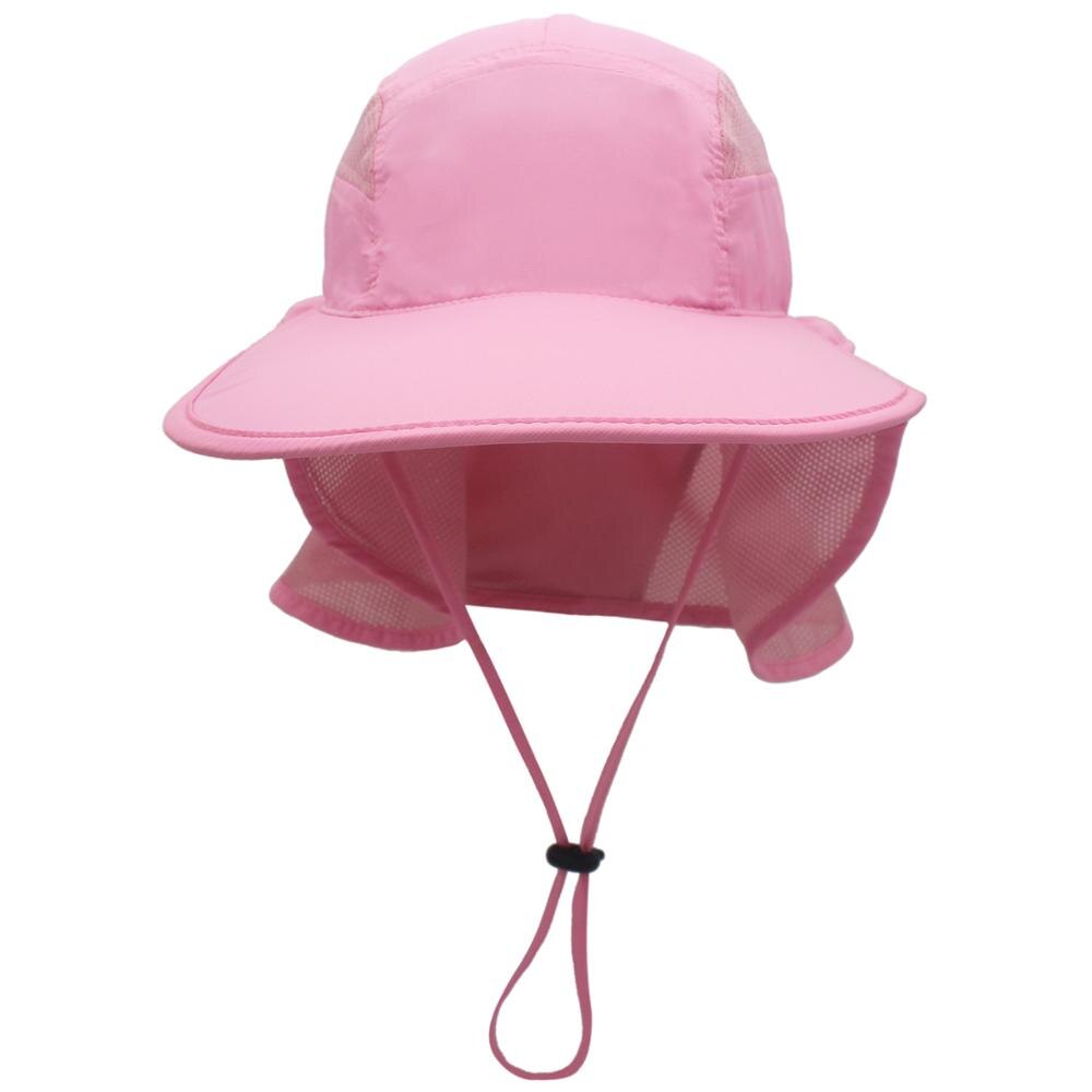Outfly bredbredt solhat til mænd og kvinder om sommeren polyester hurtigtørrende hat bjergfiskeri spand hatte med nakkebeskyttelse: Lyserød