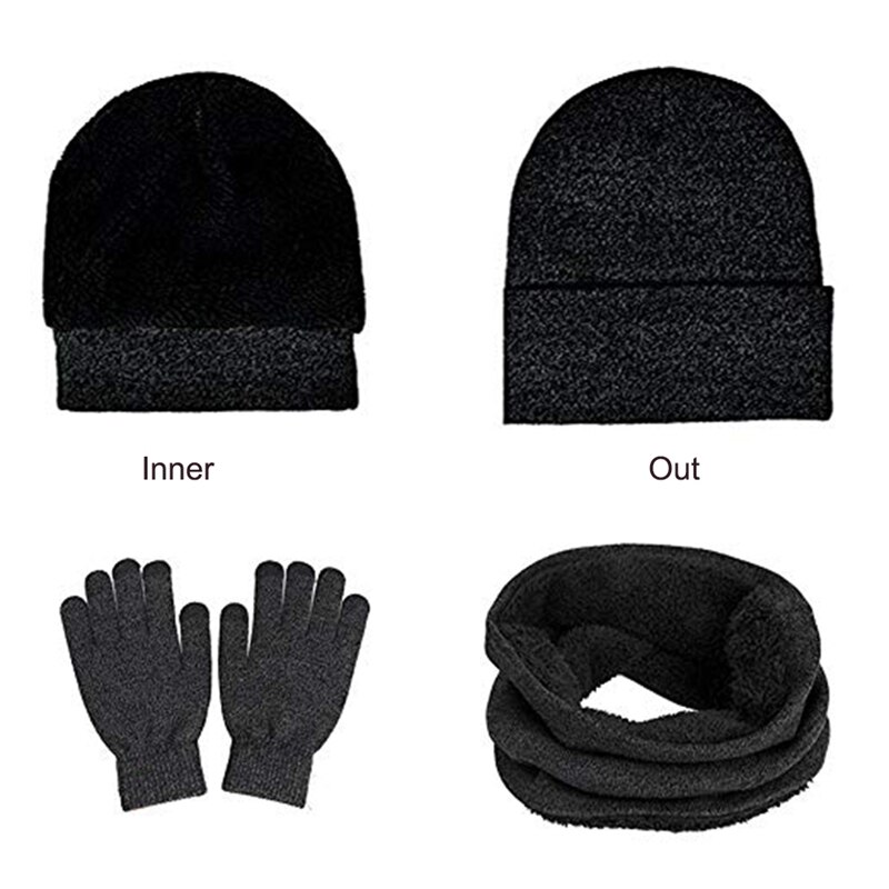 Gorro de invierno cálido + bufanda + guantes táctiles sn, gorro de punto cálido de invierno térmico unisex, guante de cuello para hombres y mujeres gra