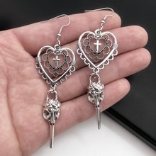 Pendientes góticos con forma de corazón, cruz, pájaro, calavera, de joyería, arte oscuro, pendientes colgantes estéticos góticos para alternativos Punk para chica