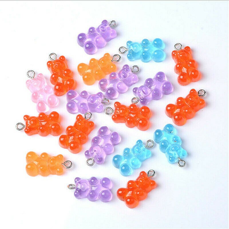 50Pcs Cute Resin Gummy Bear Pendant Charms for Cartoon Necklace Bracelet Earrings Jewelry Findings DIY 0.82*0.43in