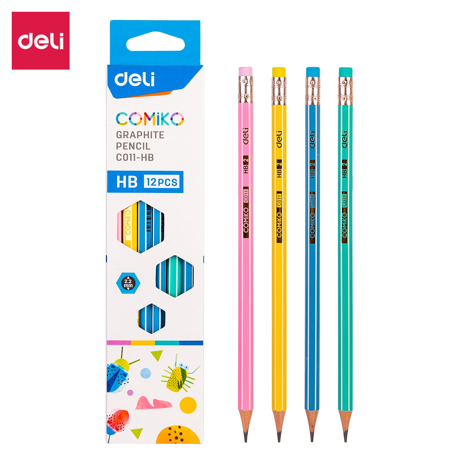 Deli Pencil Triangle Pencils 12 Pcs/Set HB 2B Graphite Lead Core Students Writing Stationery EC011: HB-12PCS