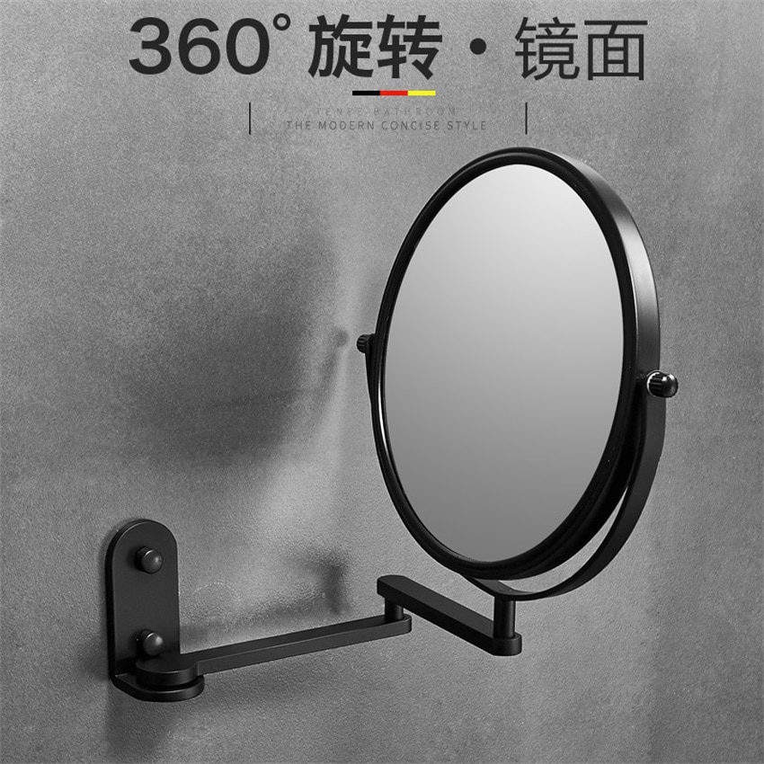 Espejo plegable de pared giratorio de doble cara para maquillaje, accesorios para cuarto de baño, aumento 1x y 3X, montaje en pared sin taladro, brazo extensible, para afeitado