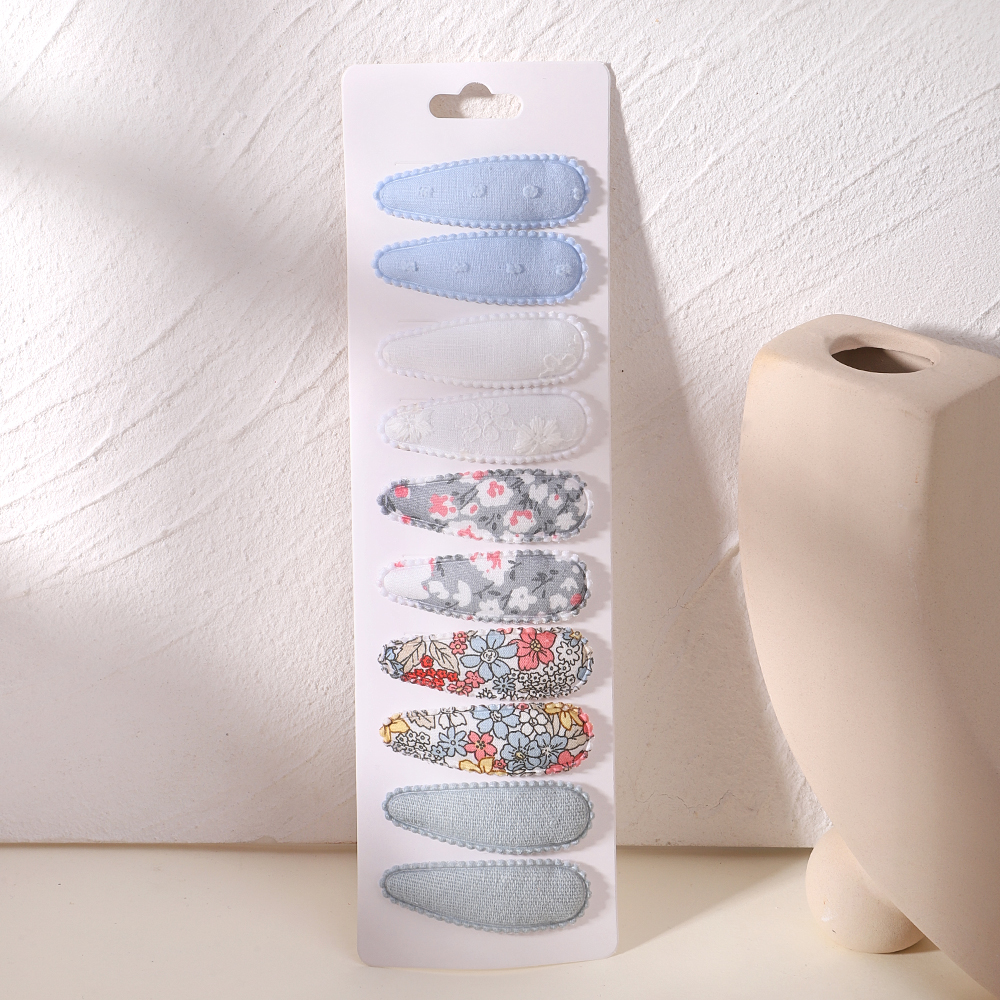 10 Uds. Horquilla para bebé, conjunto de pinzas para el cabello de aleación de algodón con estampado fresco, horquillas BB a cuadros de tela, accesorios para el cabello para niños: Azul marino