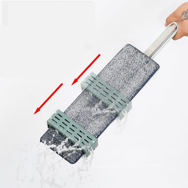 Platt klämmopp handfri tvätt golv rengöring mopp mikrofiber moppkuddar våt eller torr användning spinnmopp hemhus kontor