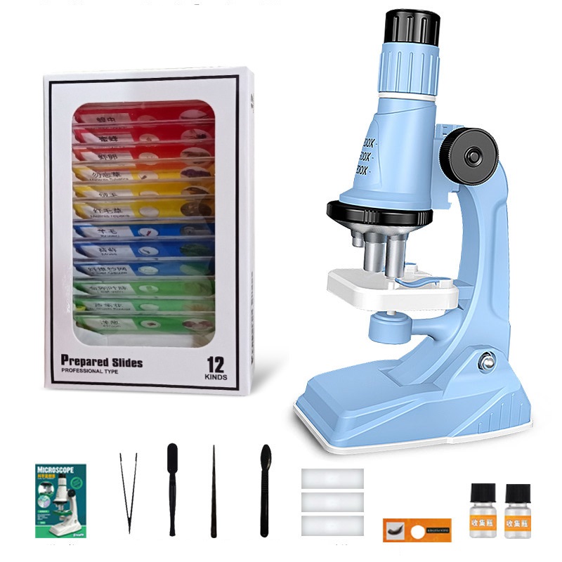 Kit de microscopio para niños 200x 600x 1200x, juguete de tallo de ciencia biológica, microscopio de bolsillo educativo para escuela y hogar con luz LED: Amarillo claro