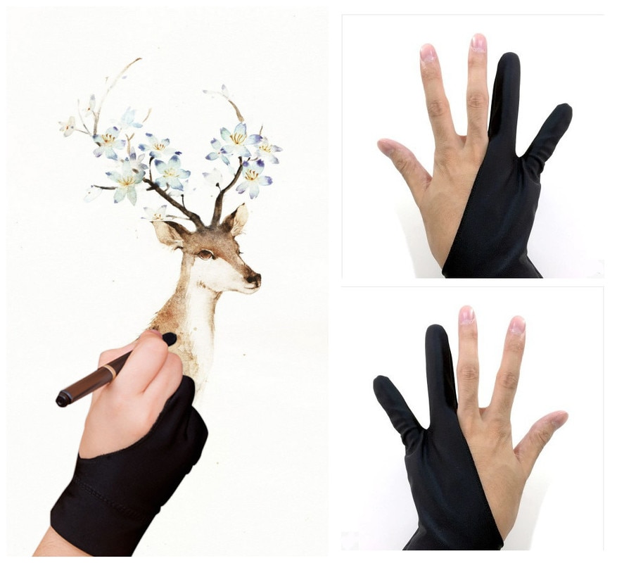 1Pc Kunstenaar Handschoen 2-Vingers Tekening Handschoenen Art Sets Anti-Fouling Voor Grafische Tablet Smudge Stump Stok pen Refill Rechts Links Hand