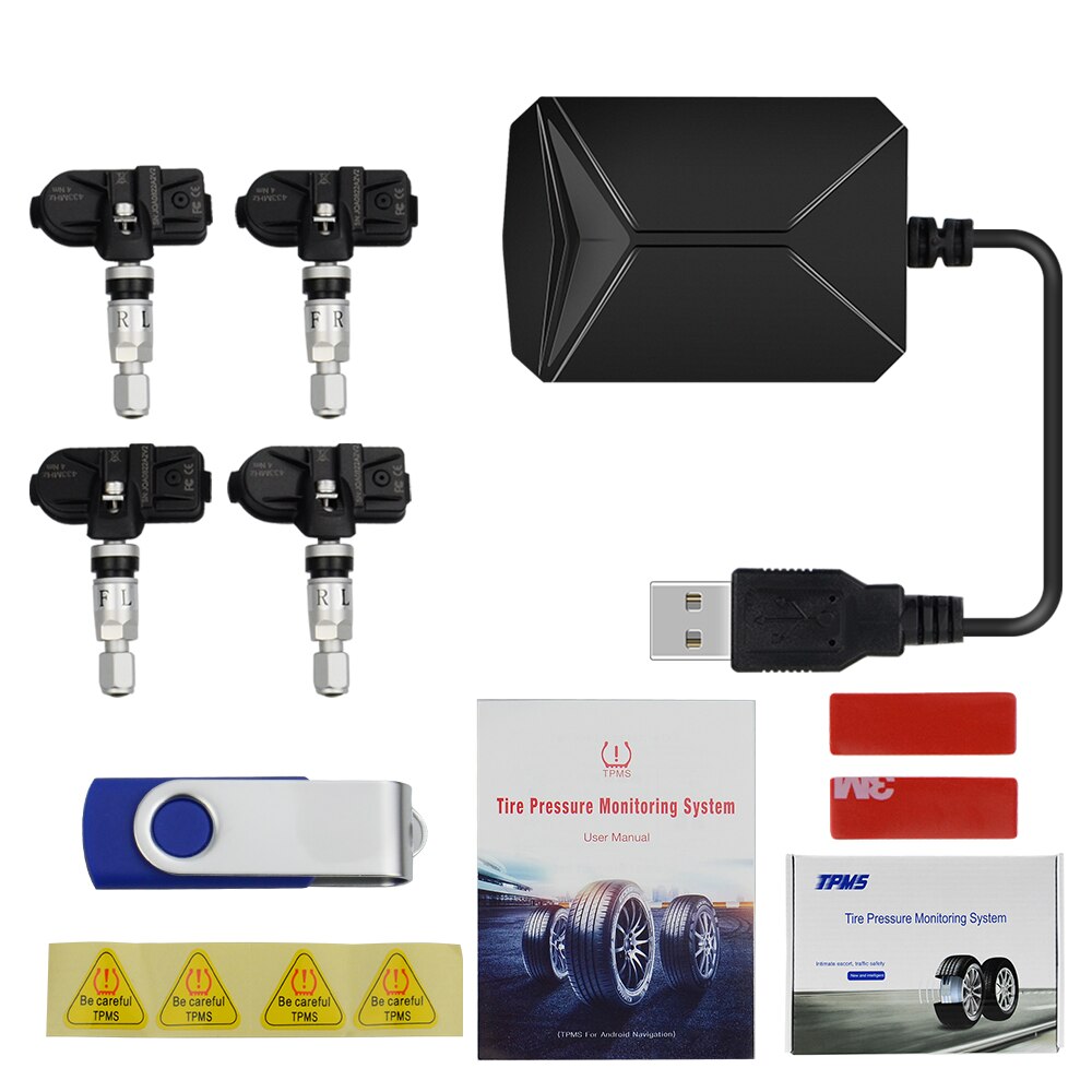 Car Tire Pressure Monitoring System USB TPMS Android with 4 Internal Sensors 5V 116 psi Tyre Alarm System