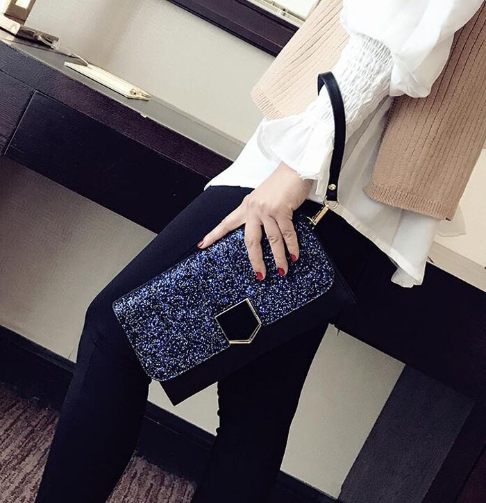dames paillettes paillettes étincelle Bling jour pochette sac à main soirée partie PU cuir enveloppe sac à main directe