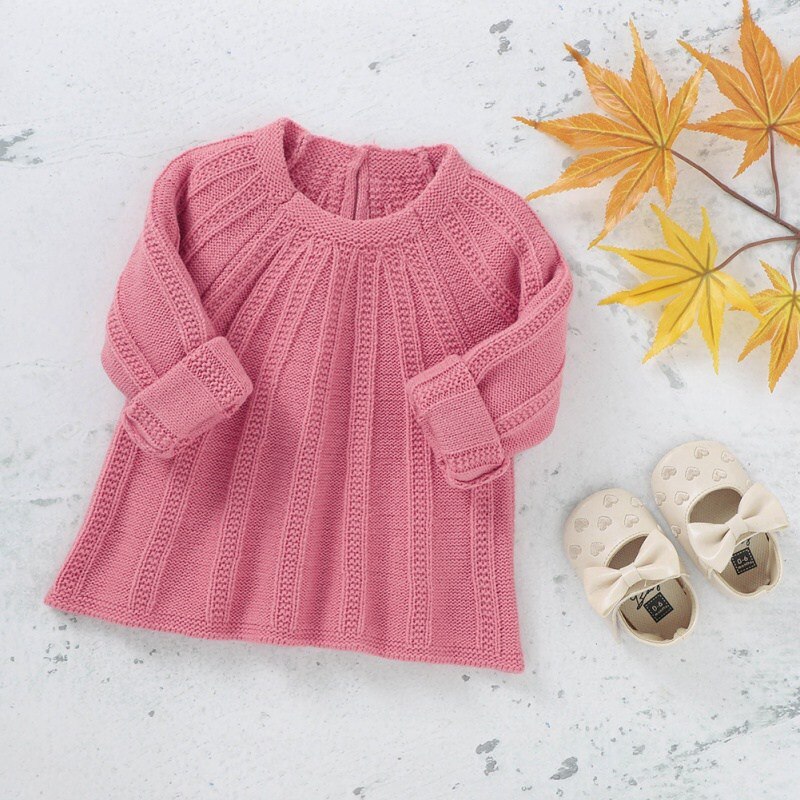 0-2y langærmede baby sweatere pullovere solide strikkede børn piger drenge strikvarer toppe efterår vinter nyfødte tøj: Lyserød / 12m
