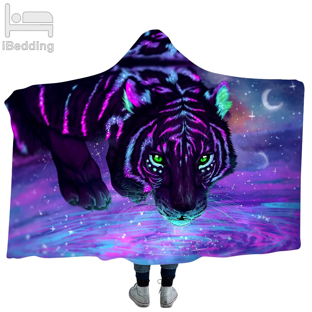 Bohemian Tiger Pattern Print Hooded Blanket