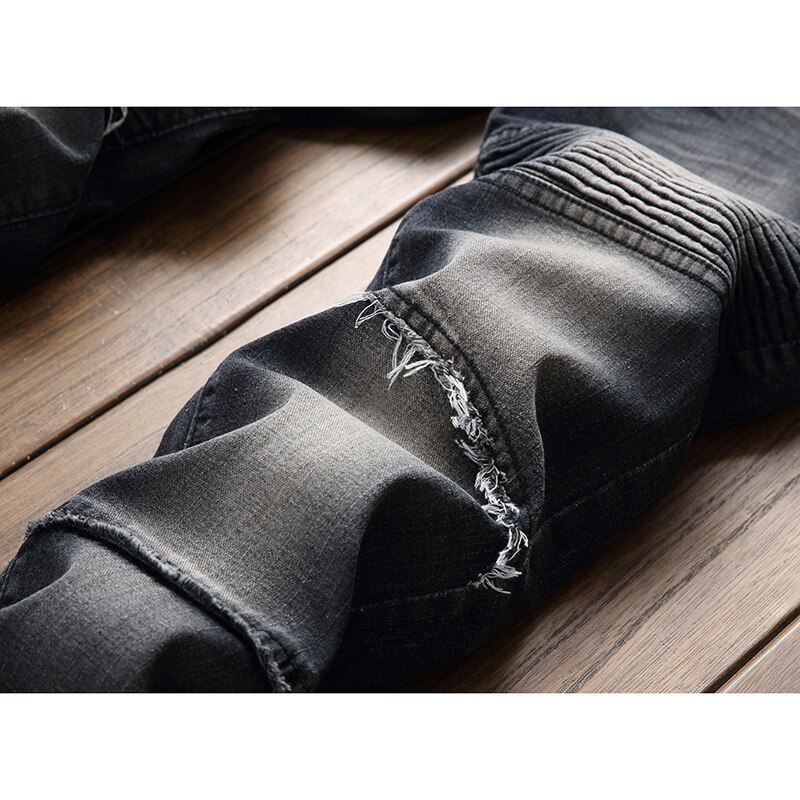 Mäns slitna jeans hål denim byxor snygga jeans