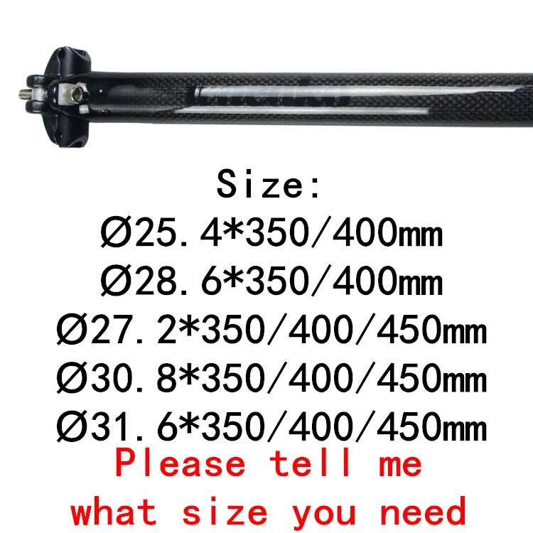 Wacako-tija de sillín de carbono para bicicleta de montaña, poste de asiento para bici de carretera, BMX, 25,4, 27,2, 28,6, 30,8, 31,6, 350x400, 450mm: black logo