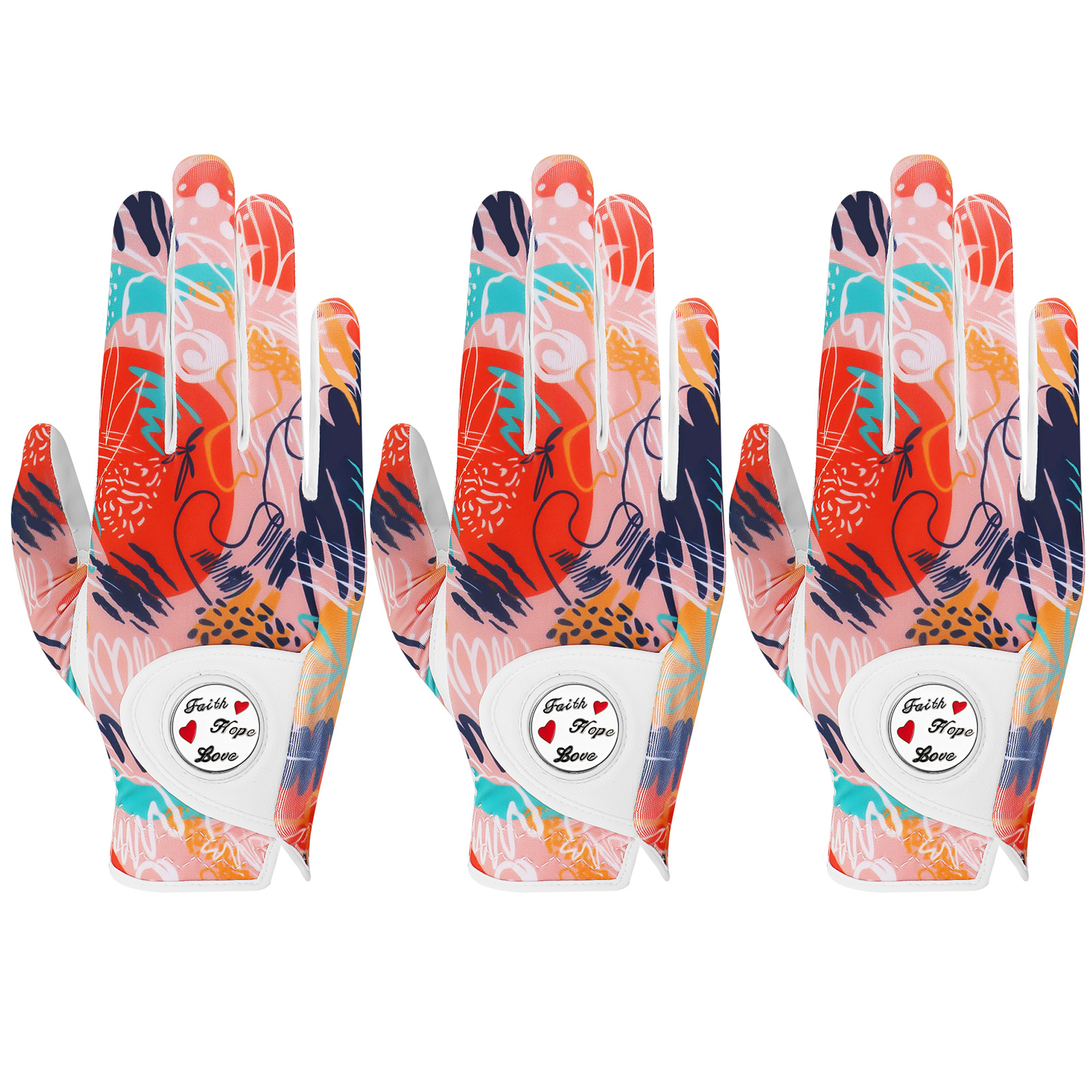 Guantes de golf para mujer, mano izquierda derecha de cuero con marcador de bola, paquete de 3, guantes de colores para golfista diestros y zurdos, agarre para todo tipo de clima